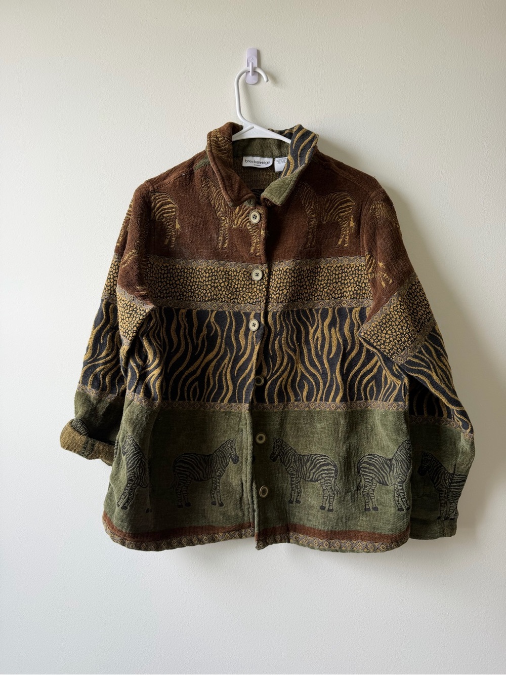 Vintage Brown & Olive Zebra-Print Utility Jacket